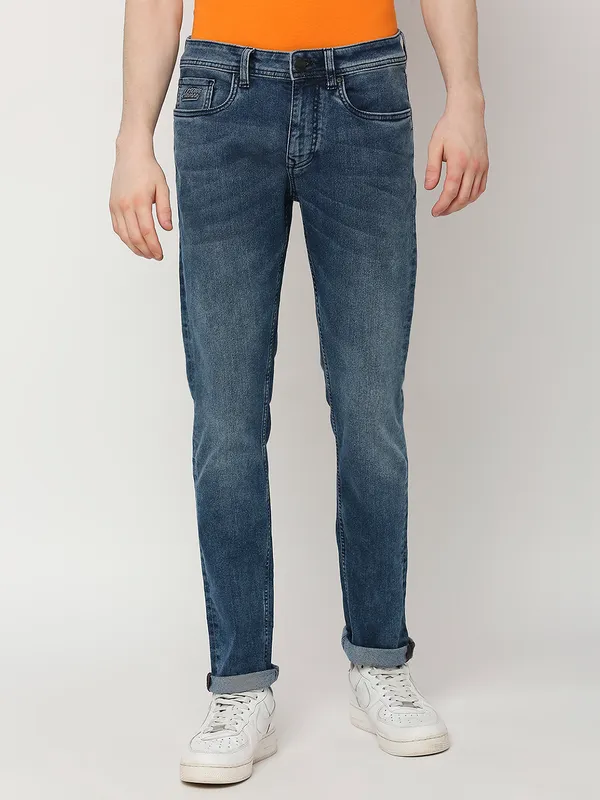 Dark Blue Straight Fit Denims For Men By Being Human Clothing